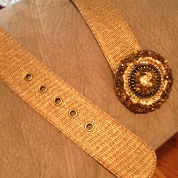 Tan belt with brown stones and gold rhinestones - Picture 3 of 3
